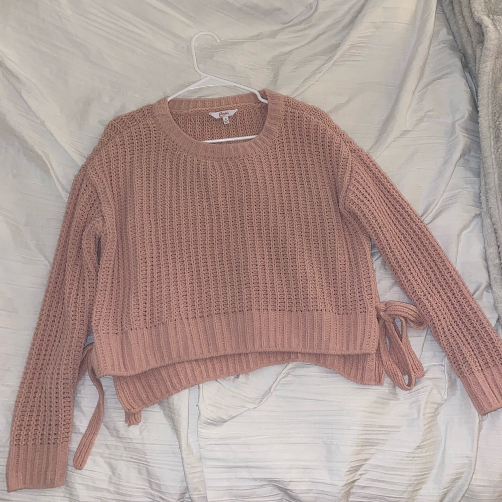 Pink Knitted Sweater with Bows on Side